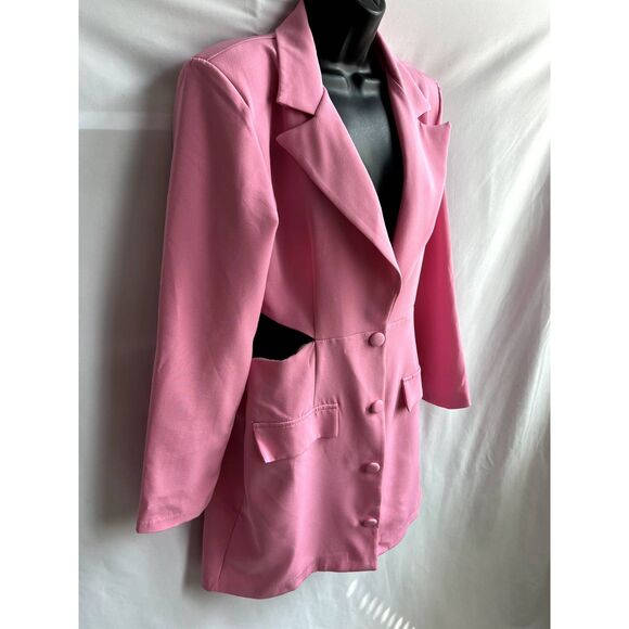 Boohoo Barbiecore Pink Blazer Dress Sze 10 Bubblegum Cutouts Barbie Formal Girly - Picture 3 of 10